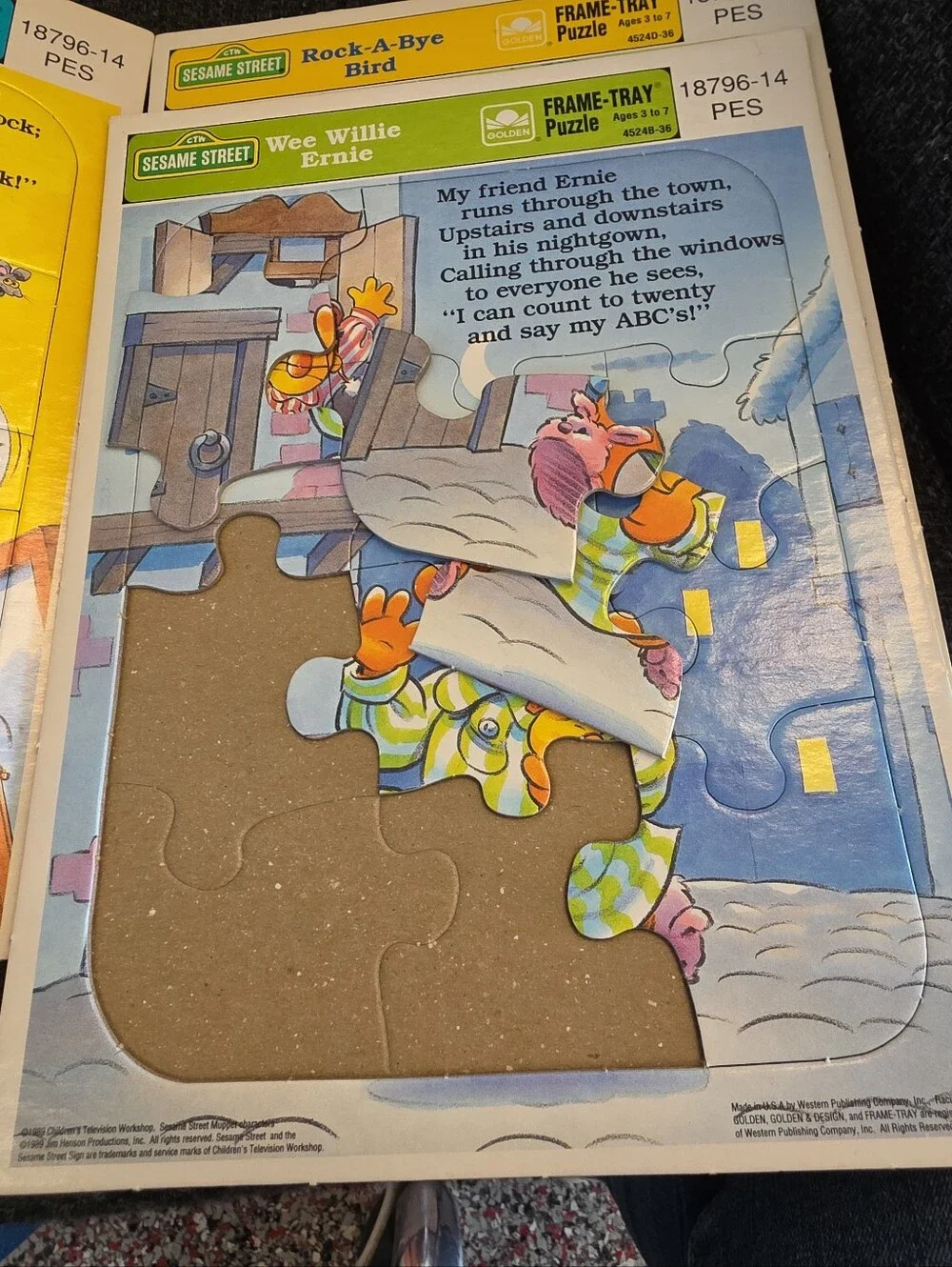 Lot 3 Vintage 1989 Golden Sesame Street Frame-Tray Puzzles Nursery Rhymes